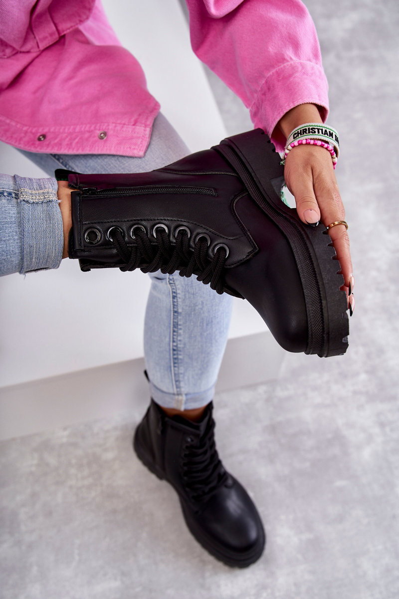 Damskie Skórzane Botki Workery Czarne Denila - obrazek 8