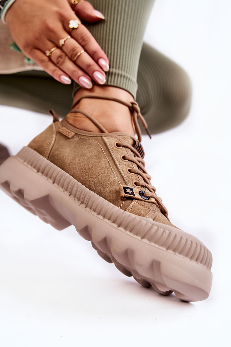 Zamszowe Buty Sportowe Big Star KK274511 Beżowe - obrazek 5