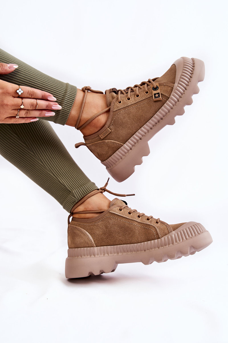 Zamszowe Buty Sportowe Big Star KK274511 Beżowe - obrazek 2