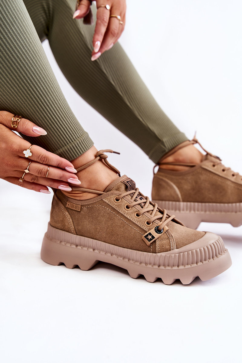 Zamszowe Buty Sportowe Big Star KK274511 Beżowe - obrazek 6