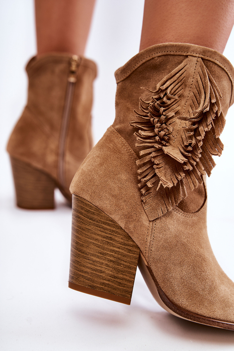 Damskie Zamszowe Botki Lewski Shoes 2808/L Beżowe - obrazek 5