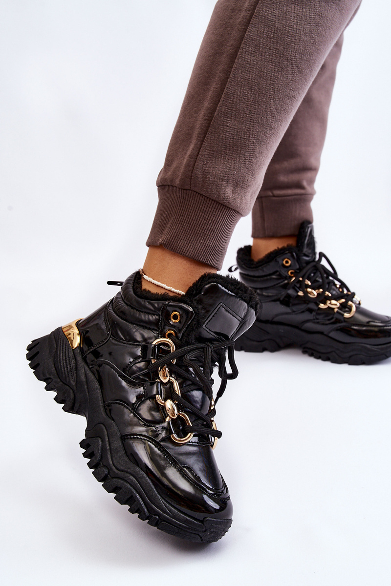 Damskie Ocieplane Buty Sportowe Trapery Sznurowane Czarne Bastini - obrazek 5