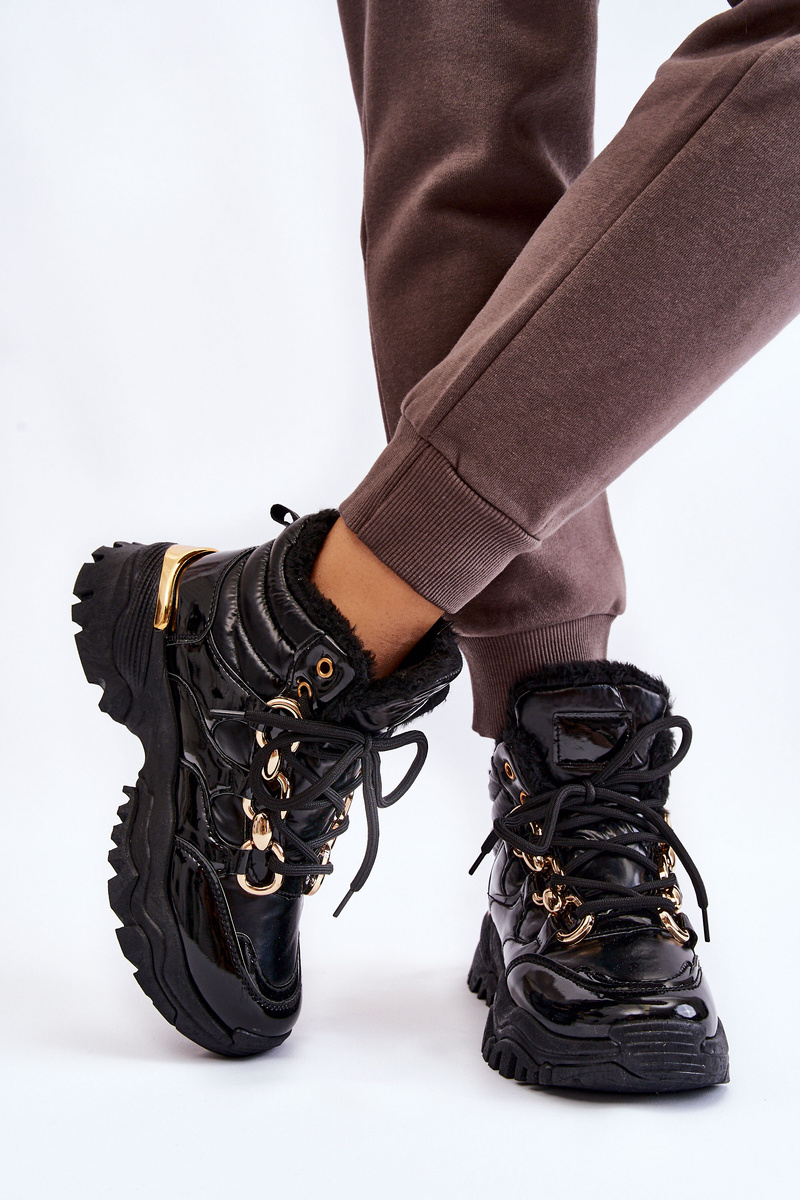 Damskie Ocieplane Buty Sportowe Trapery Sznurowane Czarne Bastini - obrazek 6