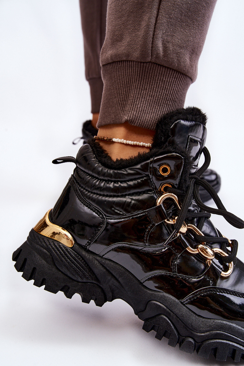 Damskie Ocieplane Buty Sportowe Trapery Sznurowane Czarne Bastini - obrazek 7