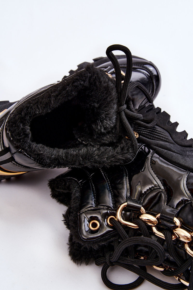 Damskie Ocieplane Buty Sportowe Trapery Sznurowane Czarne Bastini - obrazek 8