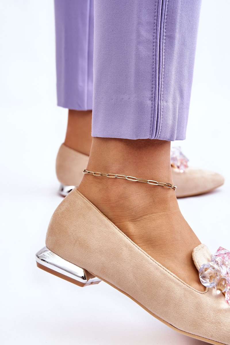 Damskie Mokasyny Z Ozdobami Na Płaskim Obcasie Beżowe Sloane - obrazek 9