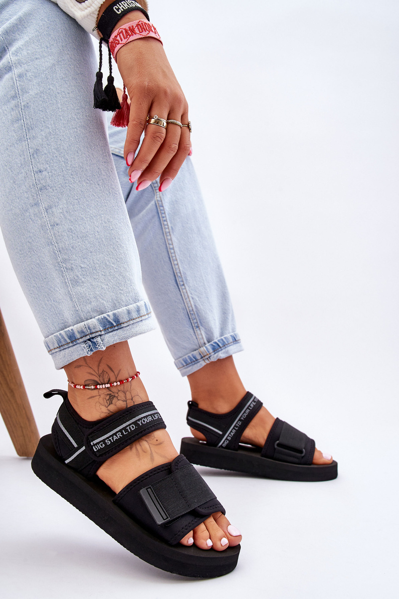 Damskie Sandały Na Rzepy Big Star LL274784 Czarne - obrazek 10