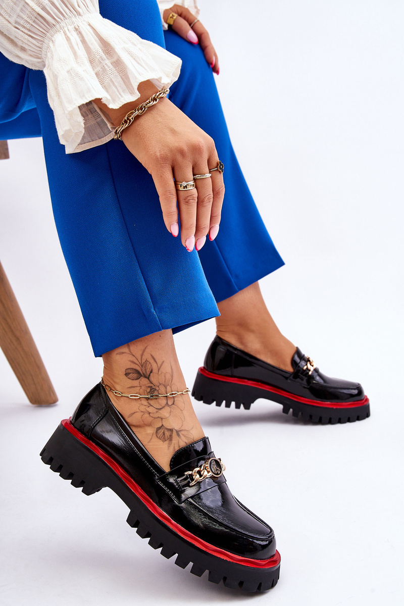 Lakierowane Mokasyny Na Platformie Czarne Ronin - obrazek 5