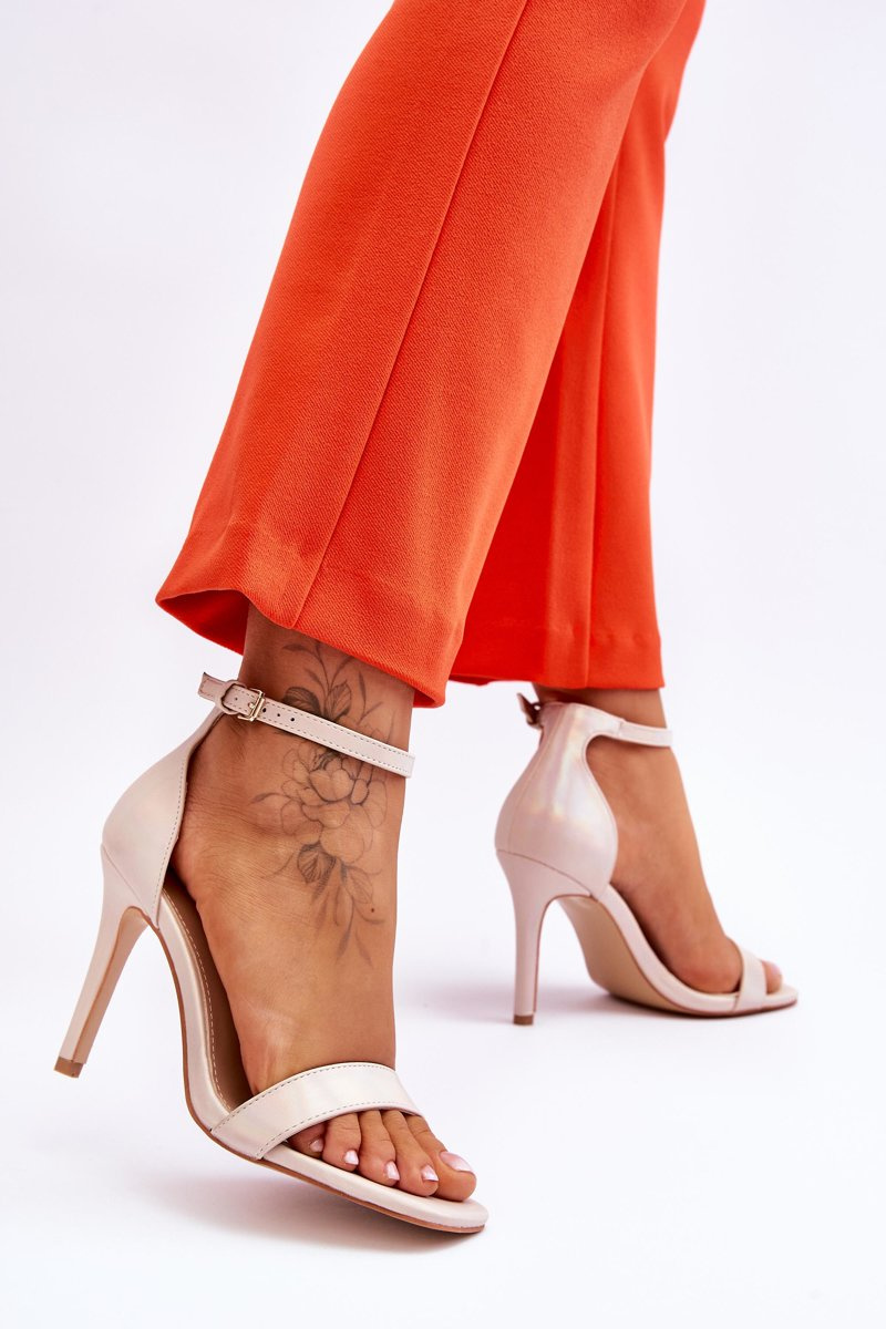 Modne Sandałki Szpilki Holograficzne Beżowe Rayden - obrazek 2