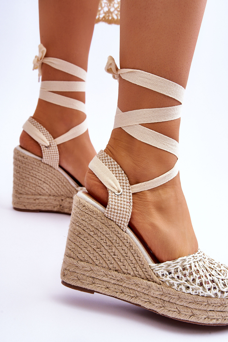 Wiązane Damskie Sandały Na Koturnie Białe Josephine - obrazek 7