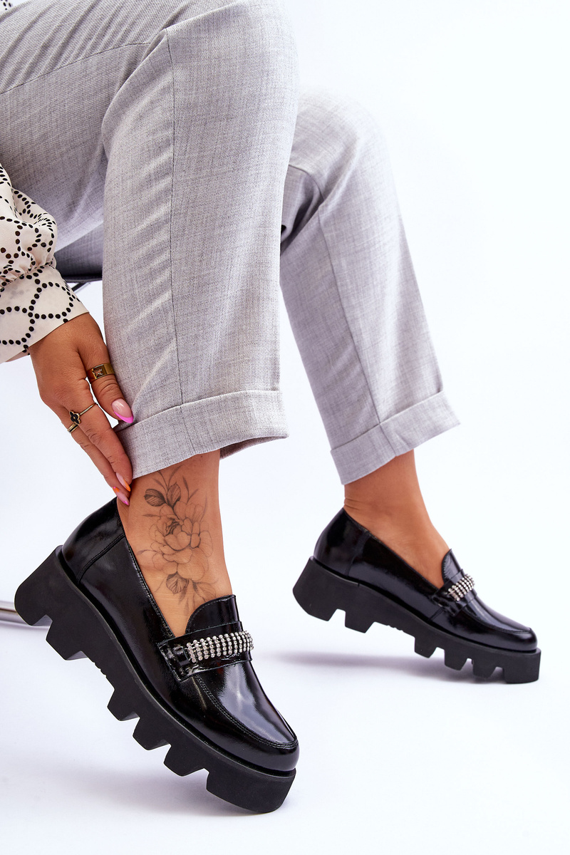 Modne Mokasyny Na Platformie Z Ozdobą Laura Messi 2600 Czarne - obrazek 5