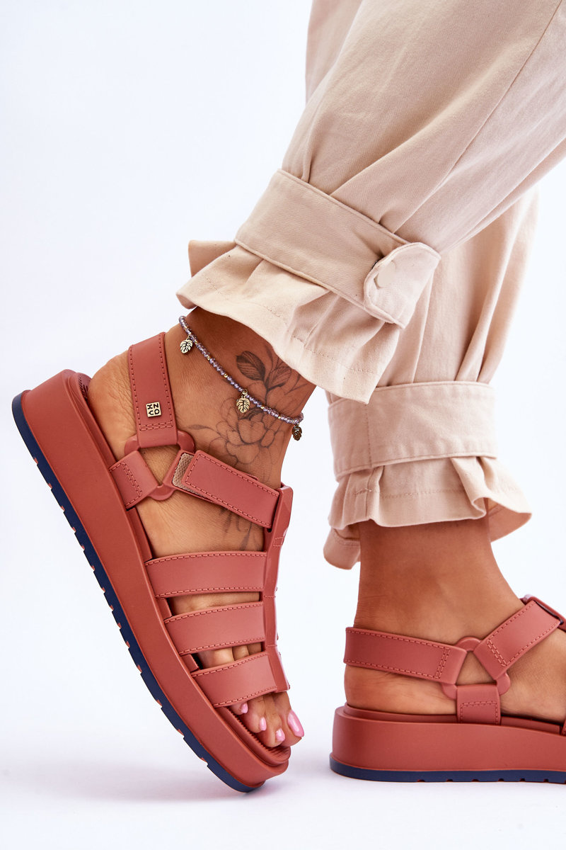 Damskie Wegańskie Sandały Na Rzepy ZAXY JJ285016 Brudny Róż - obrazek 6