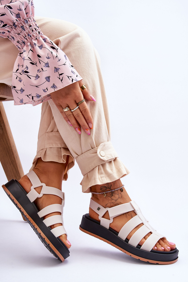 Damskie Wegańskie Sandały Na Rzepy ZAXY JJ285015 Jasnobeżowe - obrazek 5