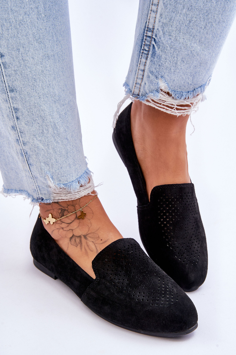 Zamszowe Wygodne Mokasyny Czarne Giovana - obrazek 5