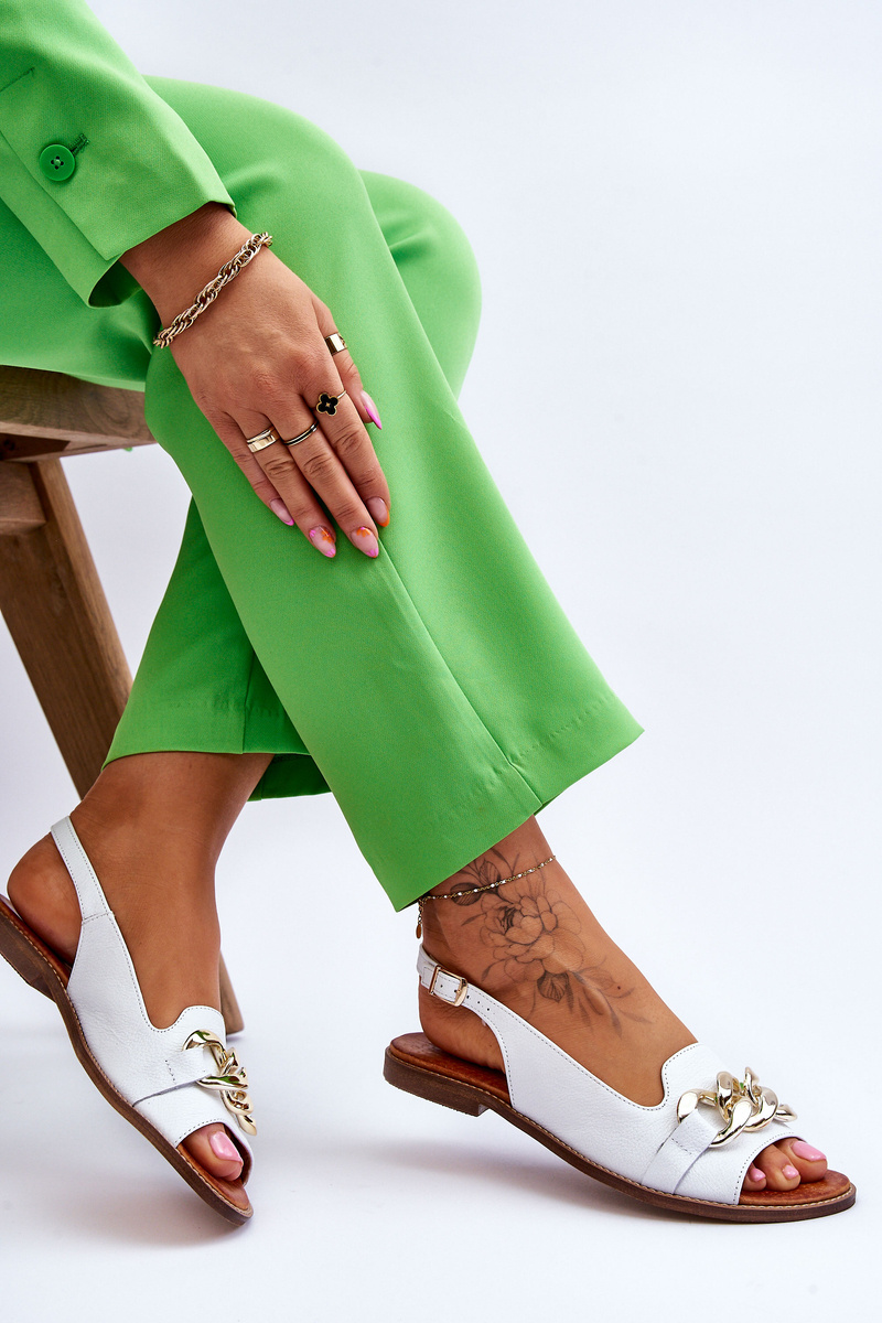 Skórzane Sandały Damskie Lewski Shoes 3230 Biały Groch - obrazek 5