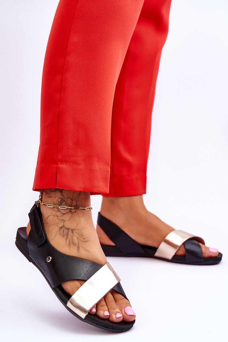 Zazoo 40141 Skórzane Sandały Na Rzep Czarno-Złote - obrazek 4