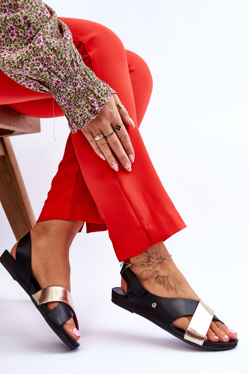 Zazoo 40141 Skórzane Sandały Na Rzep Czarno-Złote - obrazek 7