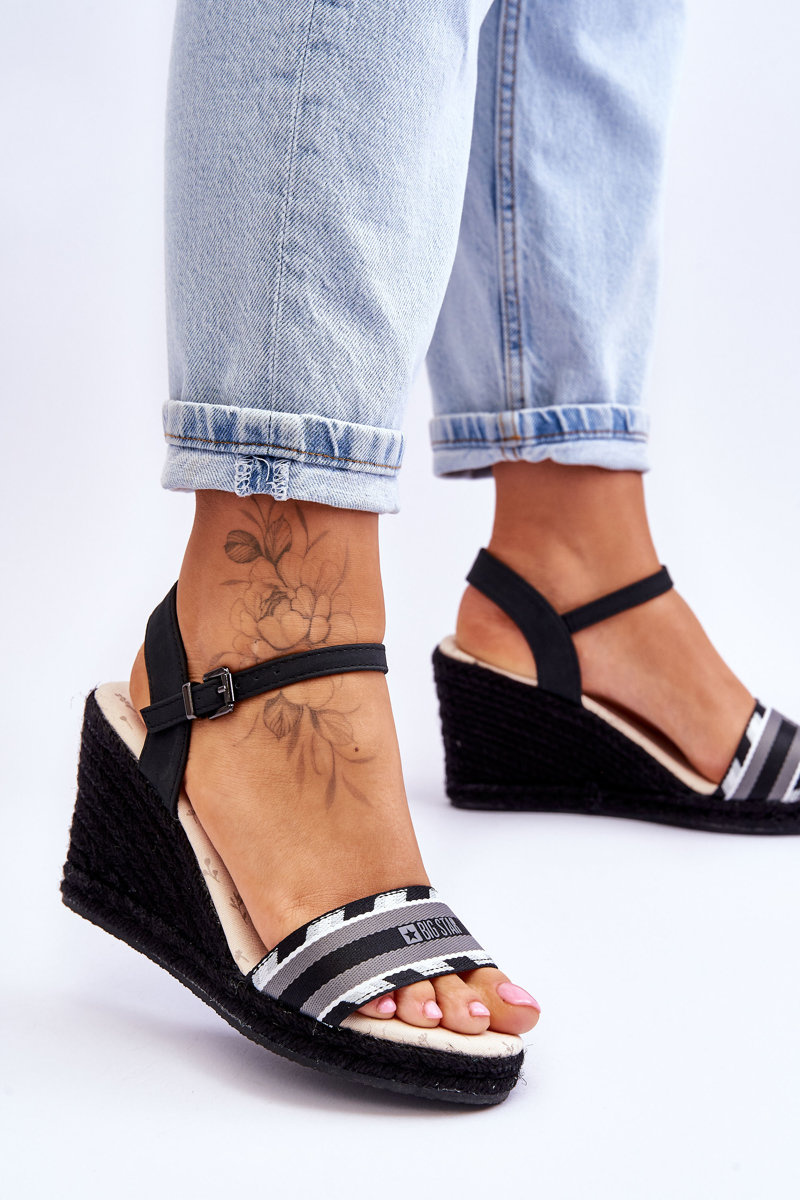 Damskie Wygodne Sandały Na Koturnie Big Star LL274877 Czarne - obrazek 4