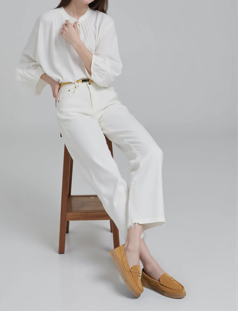 Damskie Mokasyny - Camel, Zamszowe Martina CAMEL - obrazek 4