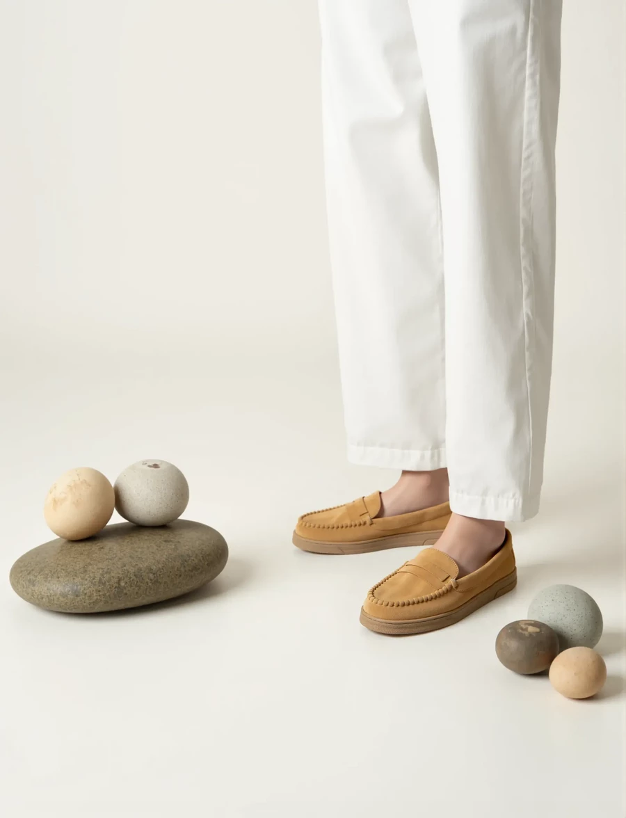 Damskie Mokasyny - Camel, Zamszowe Martina CAMEL - obrazek 3