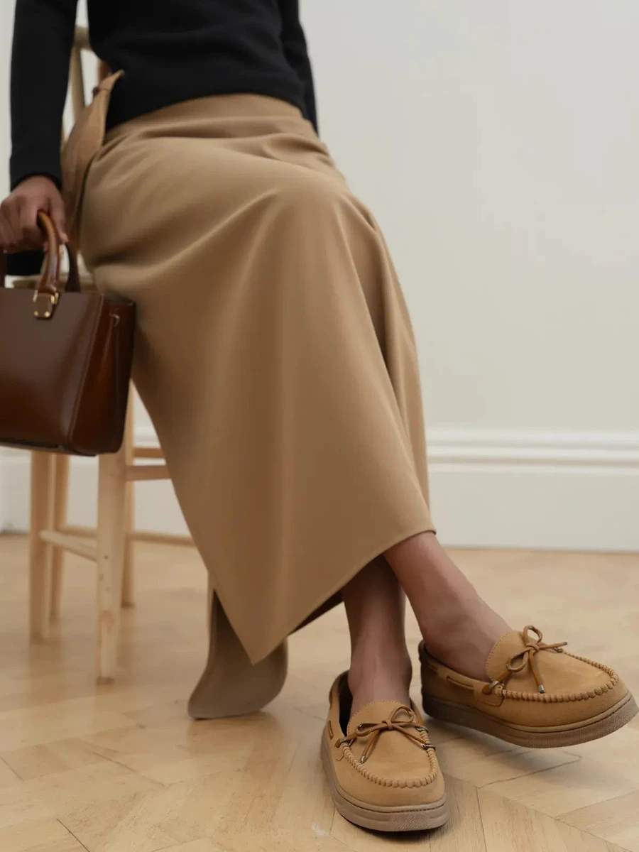 Damskie Mokasyny - Camel, Zamszowe Lucia CAMEL - obrazek 3