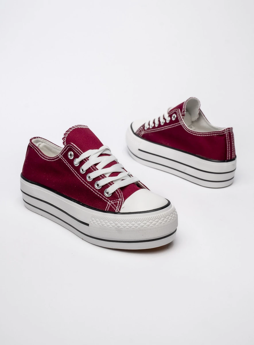 Damskie Trampki VELTRO WINE - Klasyczne Buty na Platformie - obrazek 6