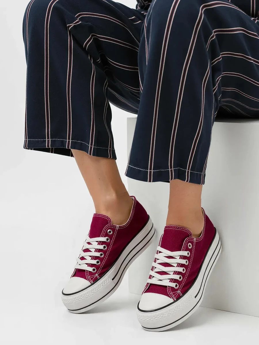 Damskie Trampki VELTRO WINE - Klasyczne Buty na Platformie - obrazek 2