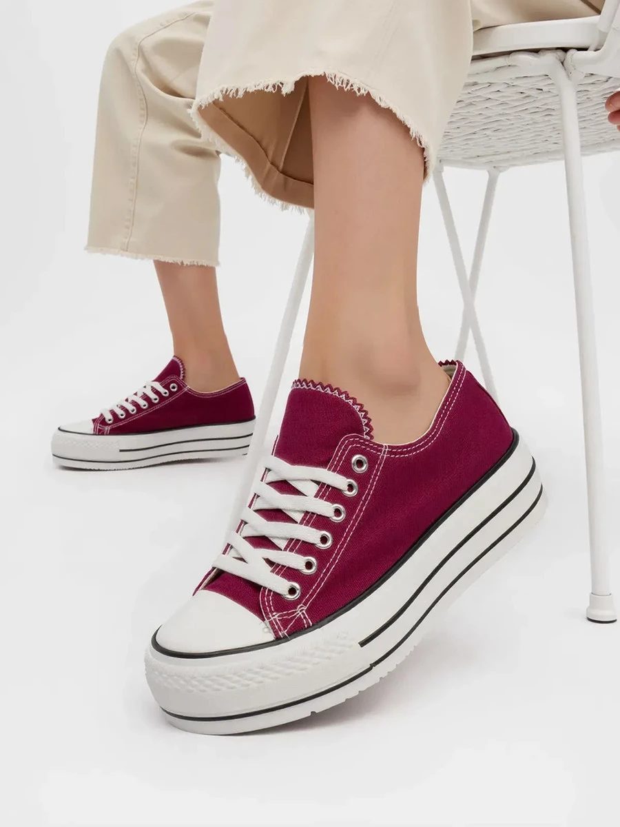 Damskie Trampki VELTRO WINE - Klasyczne Buty na Platformie - obrazek 3