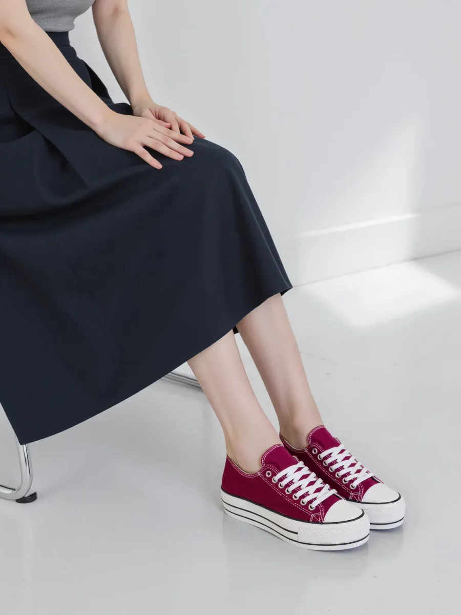 Damskie Trampki VELTRO WINE - Klasyczne Buty na Platformie - obrazek 4