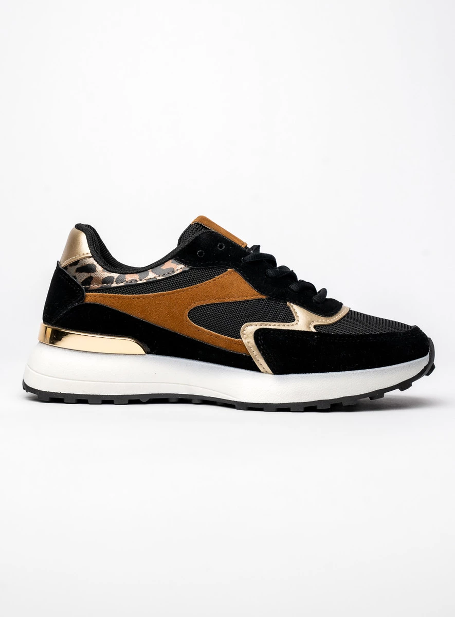 Damskie Sneakersy VELORE - Black & Gold - obrazek 5
