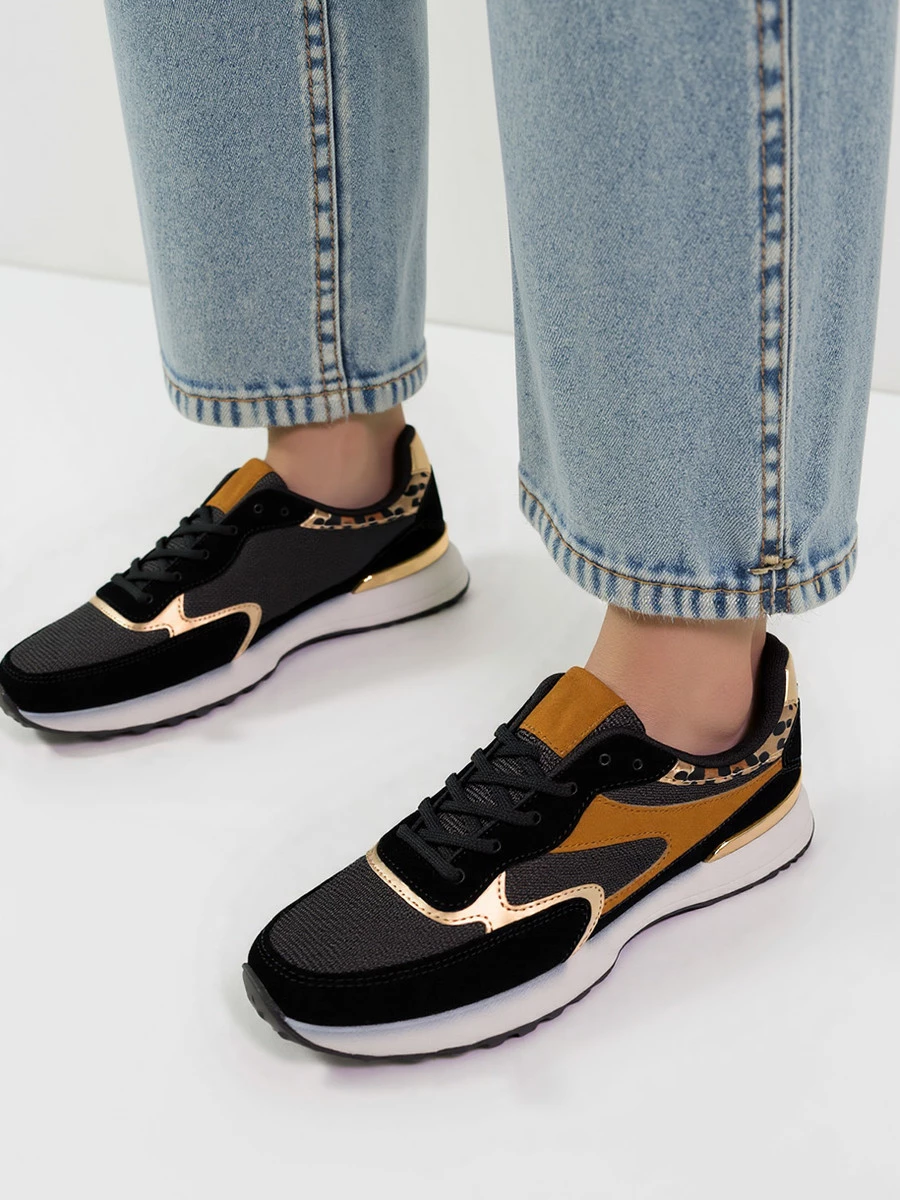 Damskie Sneakersy VELORE - Black & Gold - obrazek 2