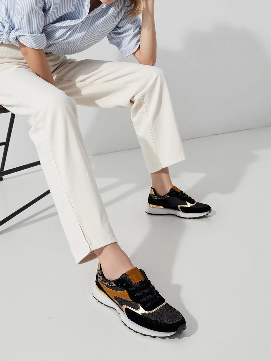 Damskie Sneakersy VELORE - Black & Gold - obrazek 4