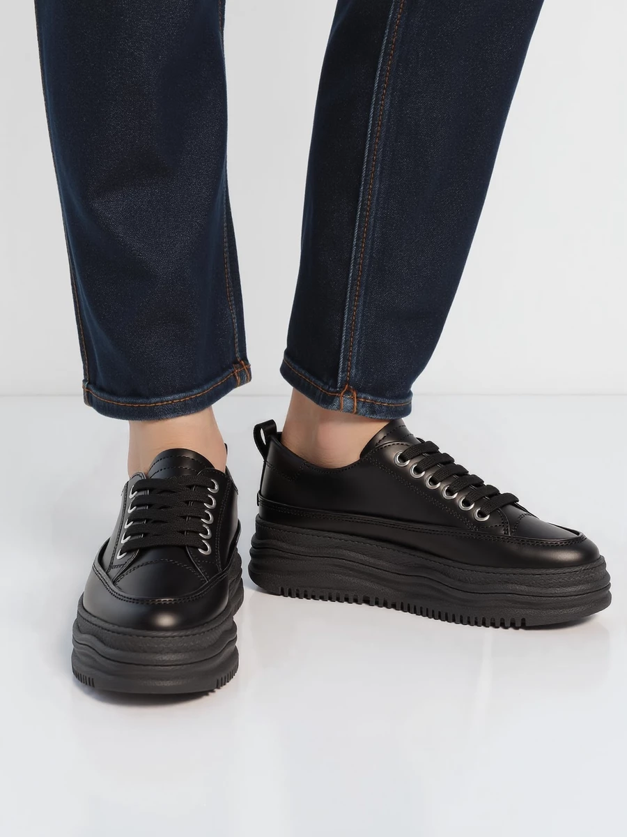 Damskie Sneakersy PLATFORMIA - Black - obrazek 2