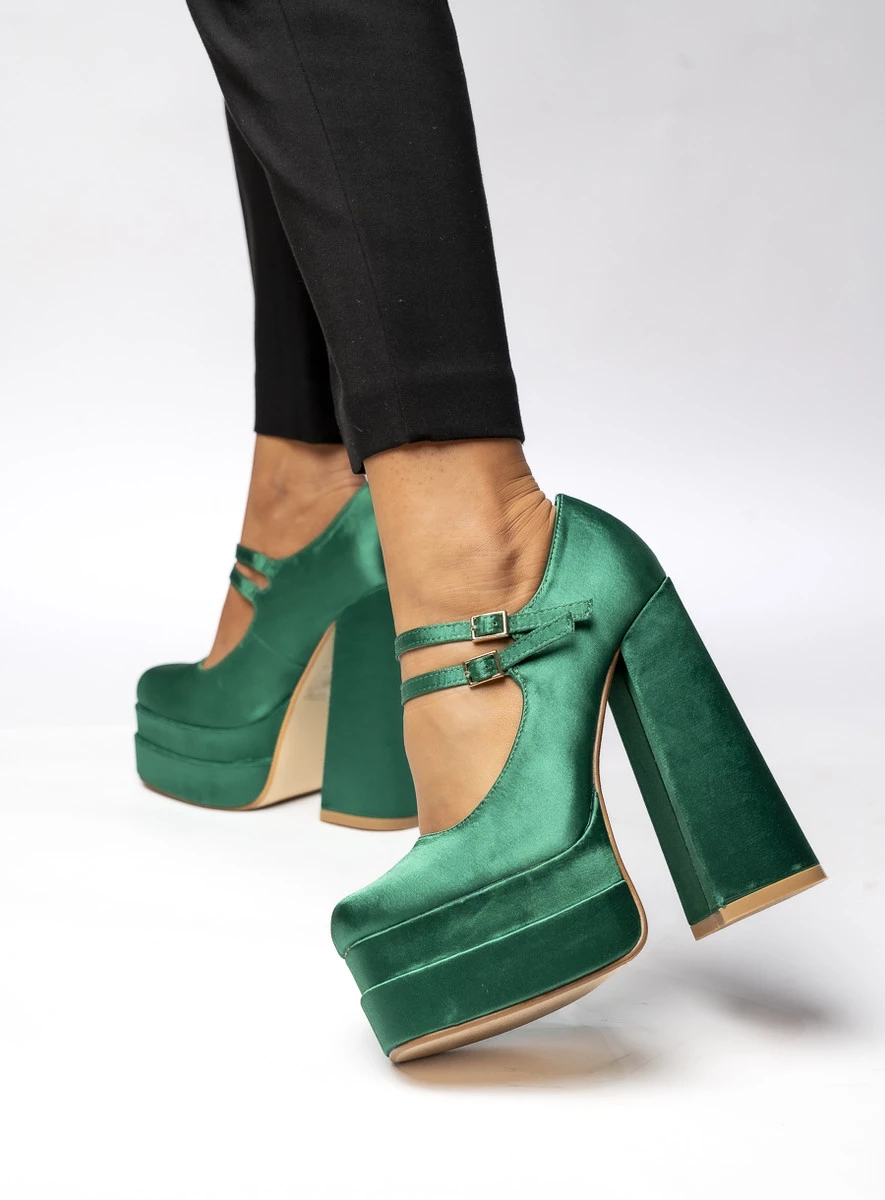 Czółenka na platformie satynowe PRANDI GREEN - obrazek 3