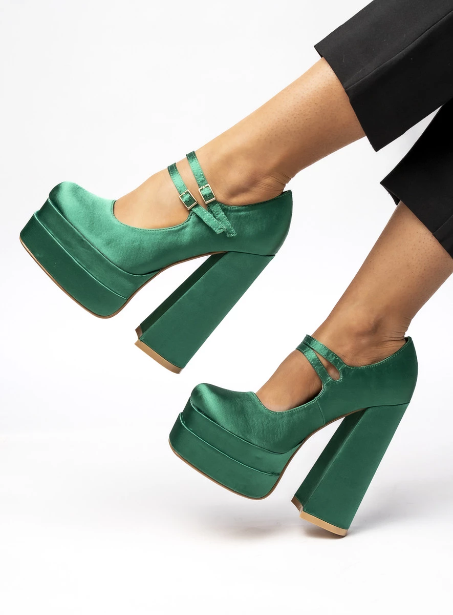 Czółenka na platformie satynowe PRANDI GREEN - obrazek 4