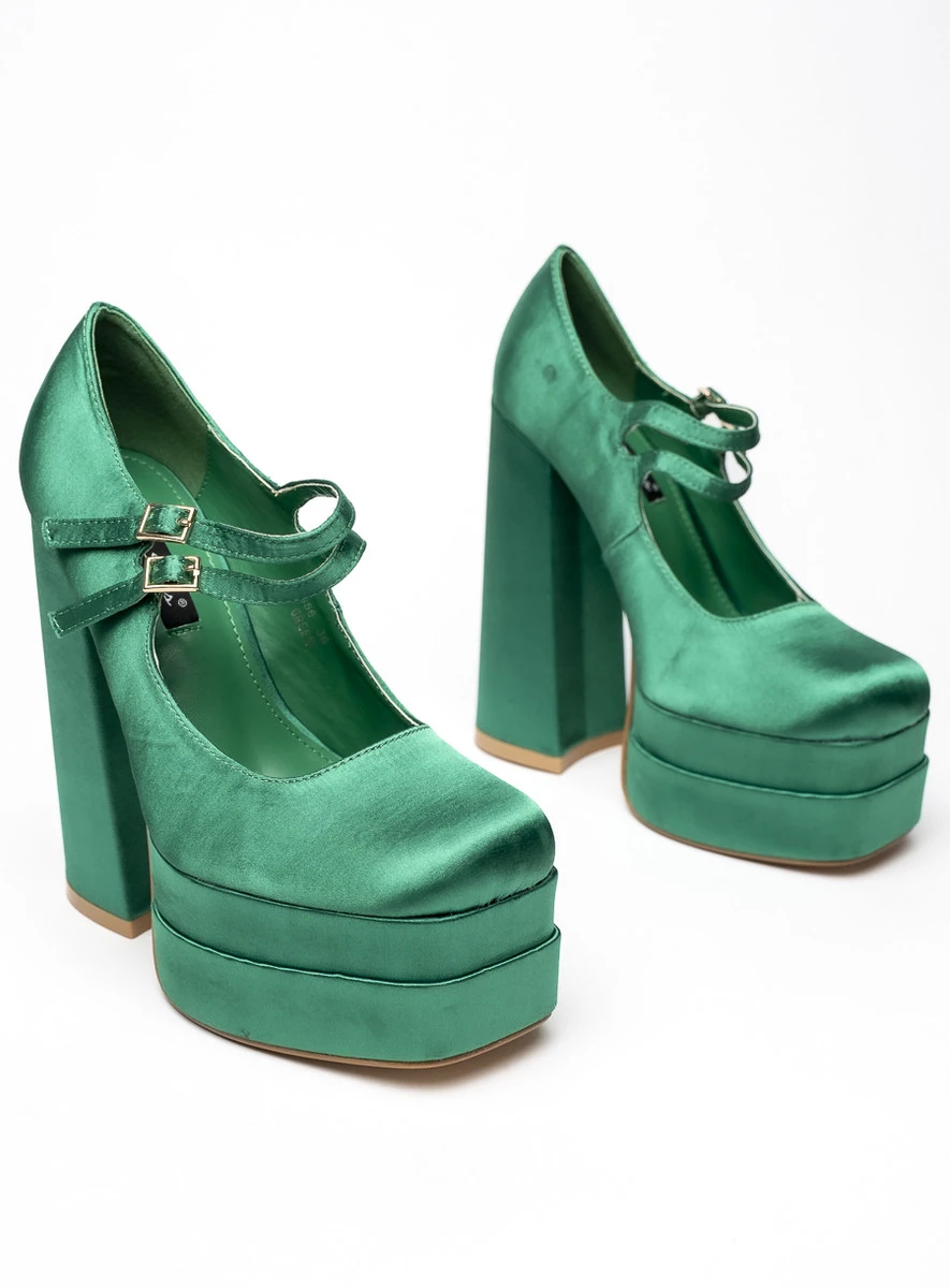 Czółenka na platformie satynowe PRANDI GREEN - obrazek 6