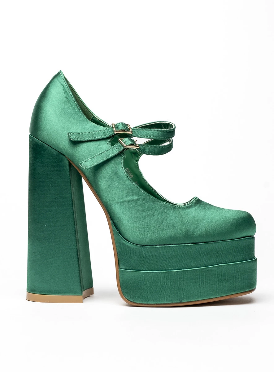 Czółenka na platformie satynowe PRANDI GREEN - obrazek 5