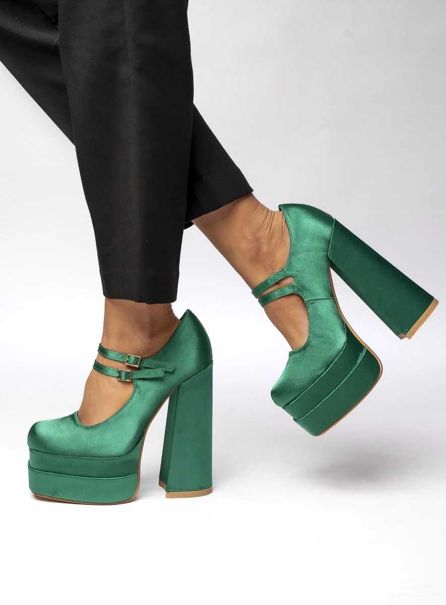 Czółenka na platformie satynowe PRANDI GREEN - obrazek 2