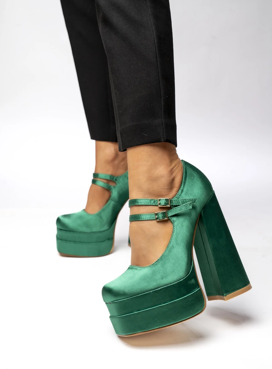 Czółenka na platformie satynowe PRANDI GREEN