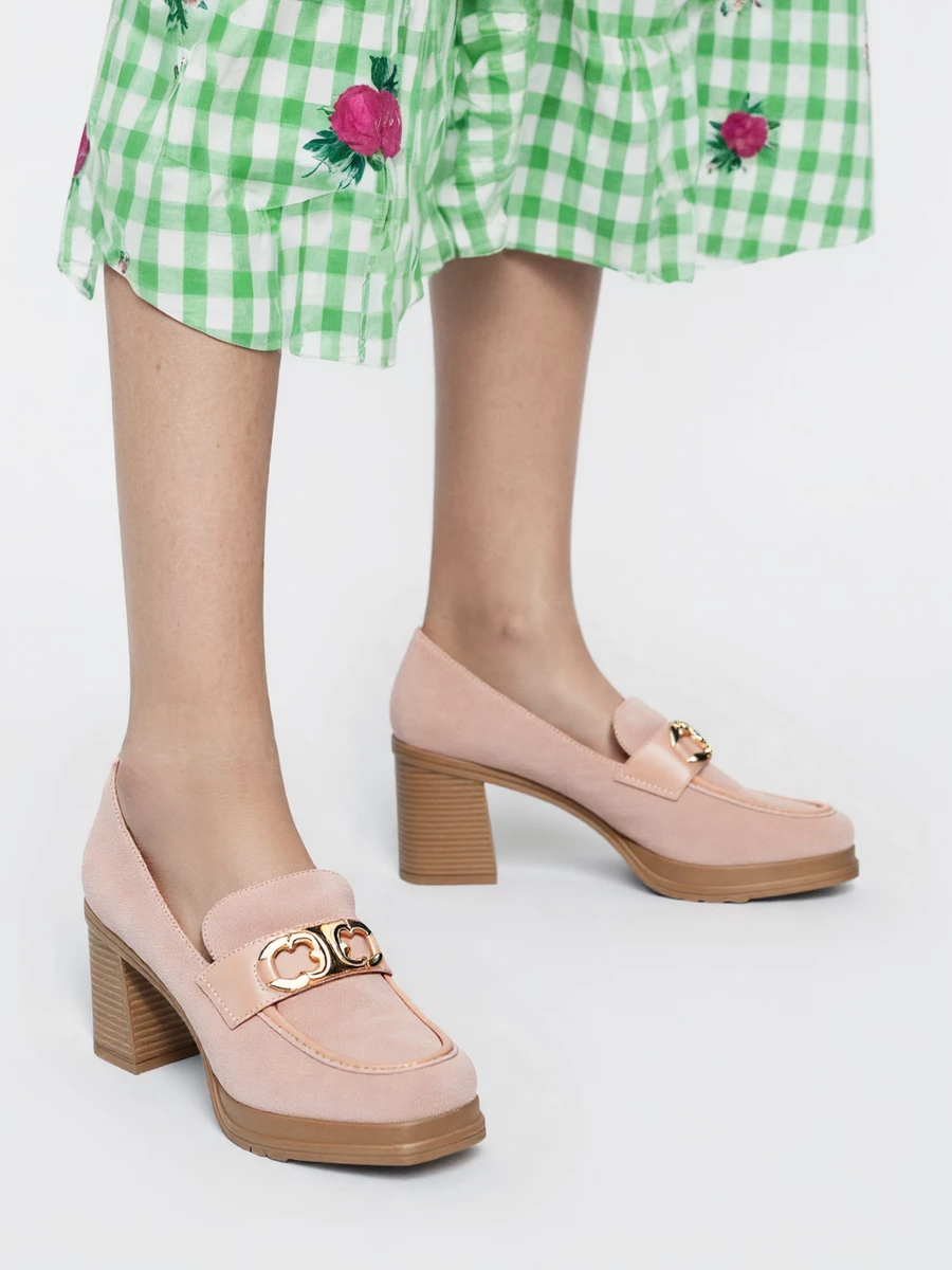 Damskie Loafersy LUX GRACE PINK - Elegancja i Stabilny Obcas - obrazek 3