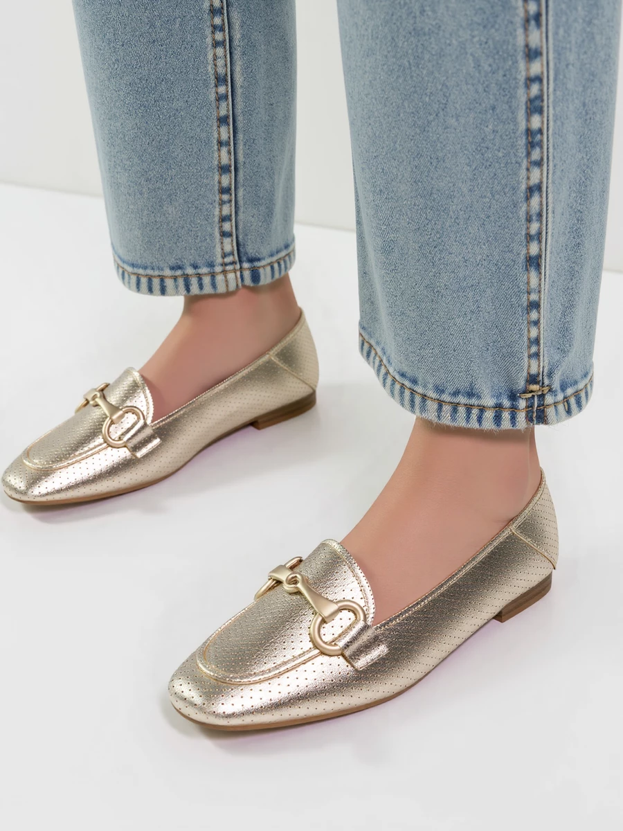 Damskie Loafersy LIVIA GOLD - Błysk Elegancji i Lekka Forma
