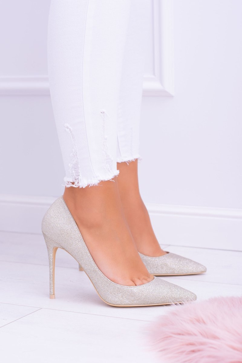 Lu Boo Brokatowe Złote Wysokie Szpilki Shining - obrazek 5