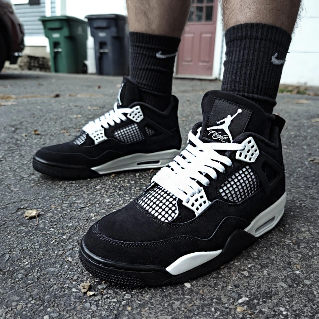 Nike Air Jordan 4 Retro White Thunder FQ8138-001 - buty czarno-białe - obrazek 6